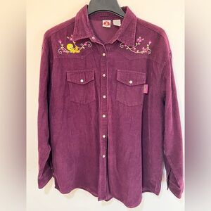 Vintage Purple Embroidered Looney Tunes Tweety Button-Up Shirt
